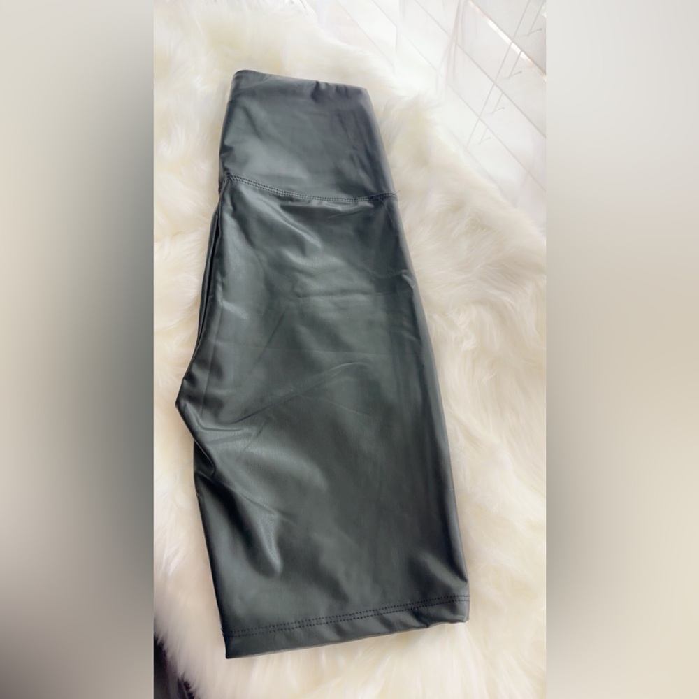 Black Faux Leather Crop Top and Shorts Set - Picture 3 of 3